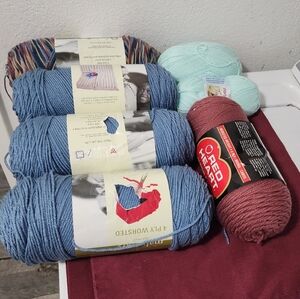 Red Heart Yarn Bundle in Blue, Mint, and Burgundy